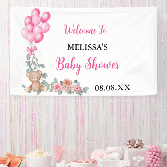 Sweet Girl Pink Ballon Eucalyptus Baby Dusche Banner (Von Creator hochgeladen)