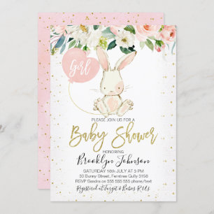 Sweet Girl's Floral Bunny Baby Einladung