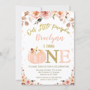 Sweet Girls Rustic Fall Pumpkin 1. Geburtstag Einladung