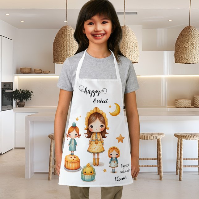 Sweet Girly Cookie Baker Schürze (Apron featuring a cheerful design with girls and sweet baked goods and stars and moon)