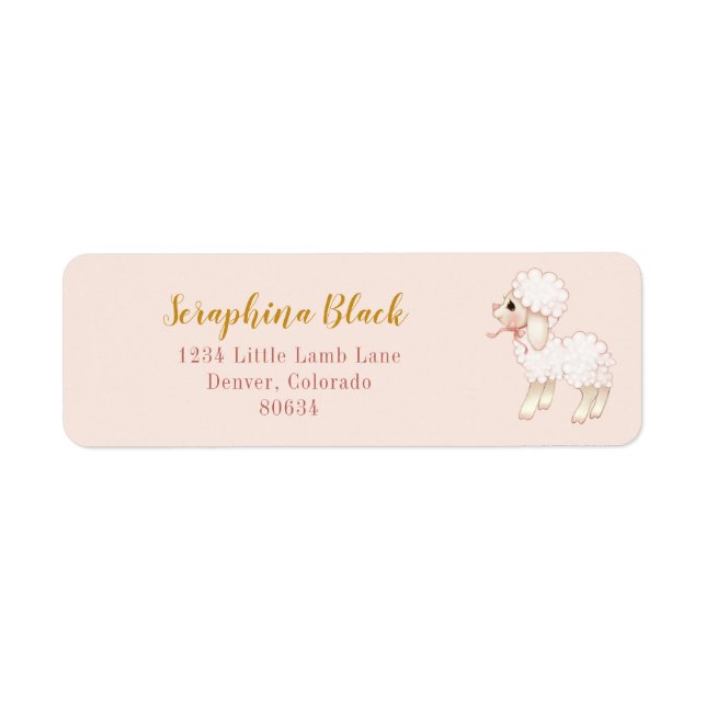 Sweet Girly Pink Bow Lamb Baby Dusche Label (Vorne)