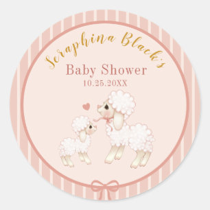 Sweet Girly Pink Lamb Baby Dusche Runder Aufkleber