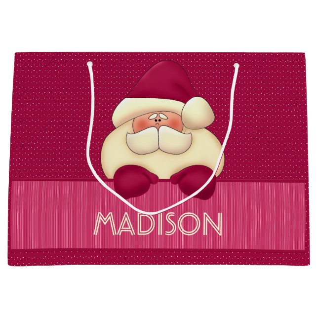 Sweet Girly Pink Santa and Polka Dots Große Geschenktüte (Vorderseite)