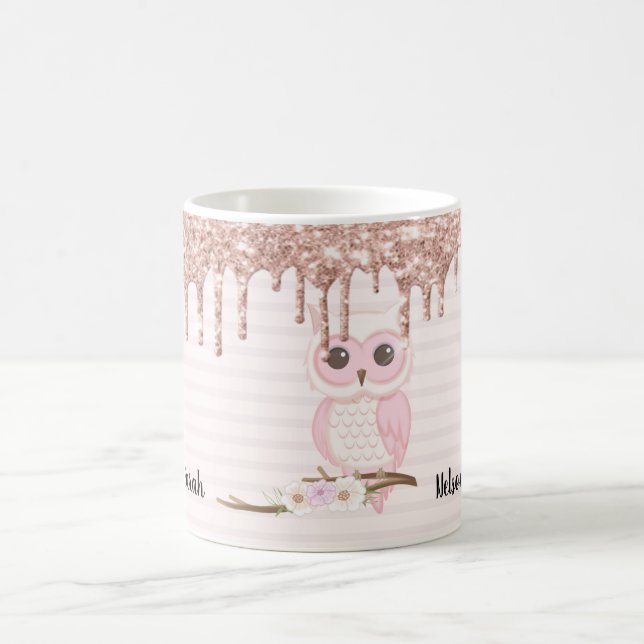 Sweet Glitzer Girly Pink Owl Kaffeetasse (Mittel)