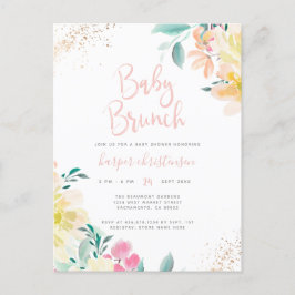Sweet Gold Blush Pink Blütendusche Brunch Einladungspostkarte