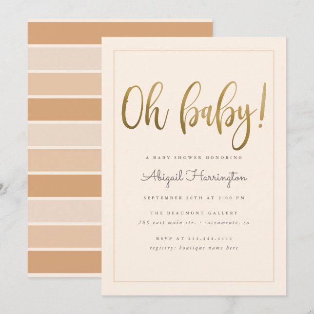 Sweet Gold Oh Baby Script Pfirsichwinde Einladung (Vorne/Hinten)