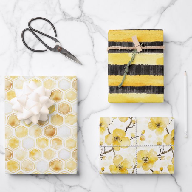 Sweet Gold White Honeycomb Birthday Geschenkpapier Set (Vorderseite)