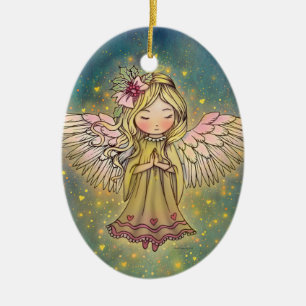 Sweet Golden Angel Whimsical Art von Molly Harriso Keramik Ornament
