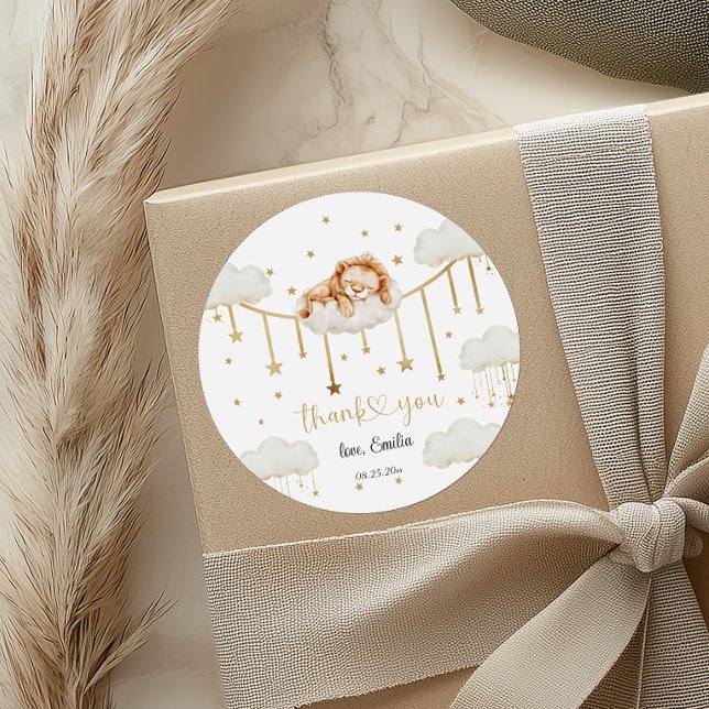 Sweet Golden Starry Lion Cloud Baby Dusche Runder Aufkleber (Von Creator hochgeladen)
