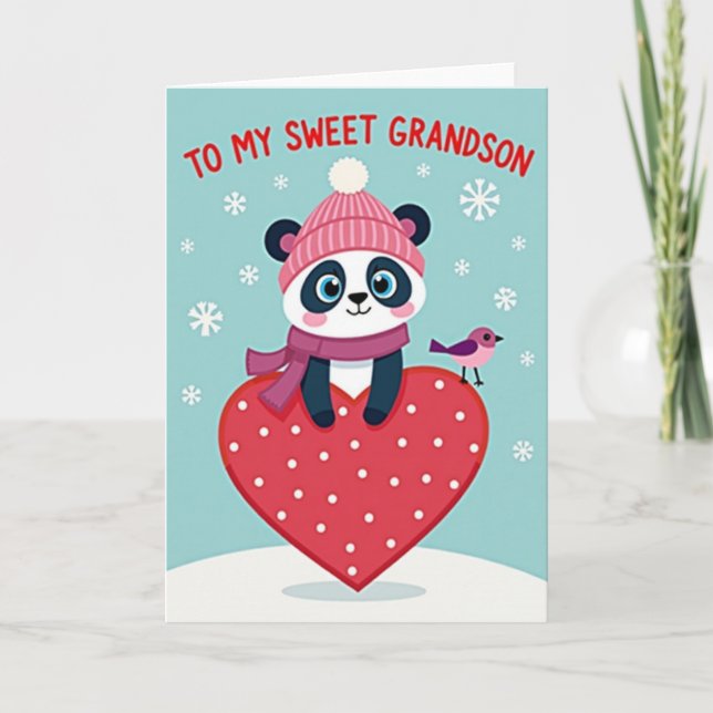 Sweet Grandson Panda Winter Card Karte (Vorderseite)
