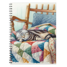 Sweet Gray Cat Sleeping on a Quilt Notizblock