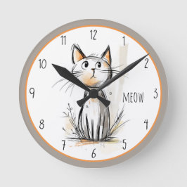 Sweet Gray & Orange Cat Illustration Runde Wanduhr