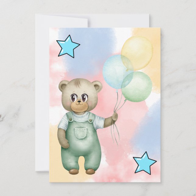 Sweet green baby bear  einladung (Vorderseite)