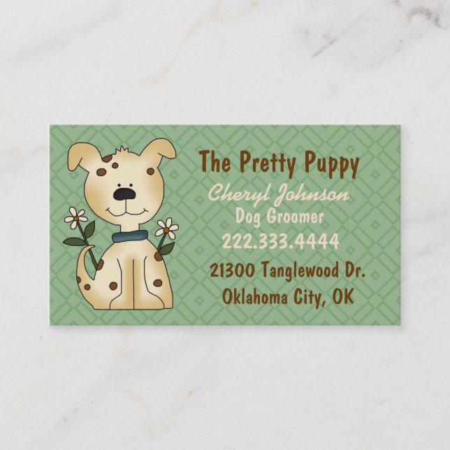 Sweet Green Dog Groomer Business Card Visitenkarte (Vorderseite)