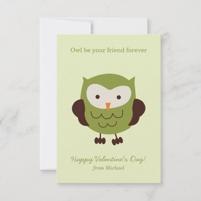 Sweet Green Owl Klasse Valentine Cards Einladung (Vorderseite)