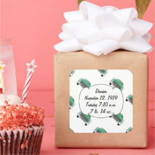 Sweet Green Retro Car Baby Boy Geschenke Quadratischer Aufkleber