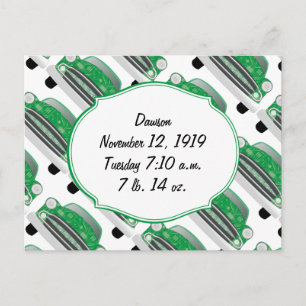 Sweet Green Retro Car Baby Dusche Geschenke Einladungspostkarte