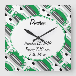 Sweet Green Retro Car Baby Dusche Geschenke Quadratische Wanduhr