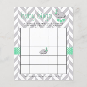 Sweet Green und Gray Elephant 🐘 Baby Shower Bingo Flyer