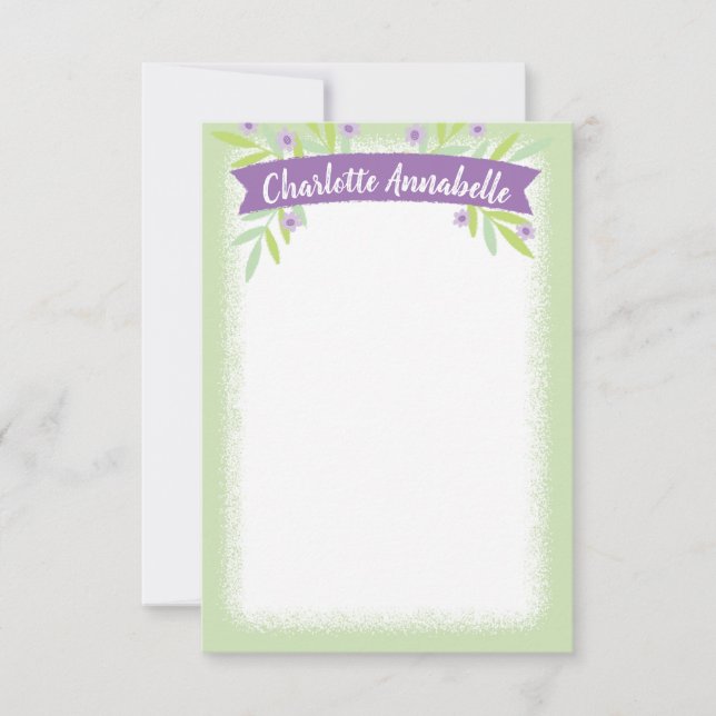 Sweet Green und Lila Floral Banner Stationery Einladung (Vorderseite)