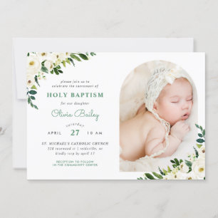 Sweet Greenery Floral Baby Girl Foto Taufe Einladung
