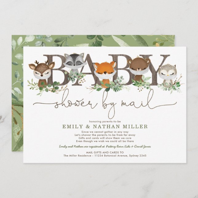 Sweet Greenery Woodland Forest Baby Shower by Mail Einladung (Vorne/Hinten)