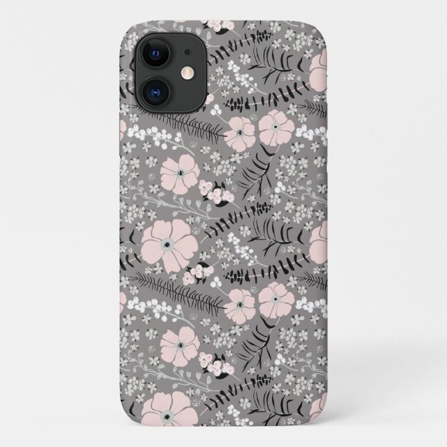 Sweet Grey Pink White Pattern Blume Case-Mate iPhone Hülle (Rückseite)
