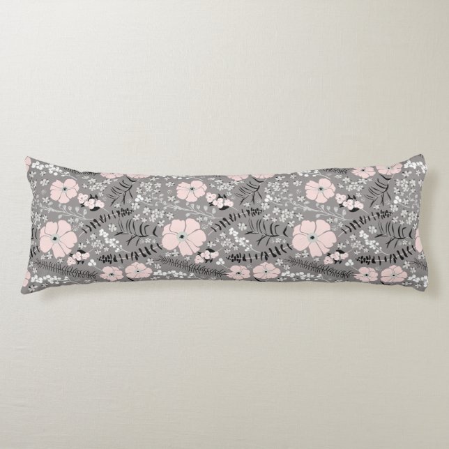 Sweet Grey Pink White Whimsical Floral Pattern Seitenschläferkissen (Vorderseite)