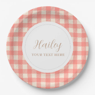 Sweet Guten Pink Gingham karierte Geburtstagsparte Pappteller
