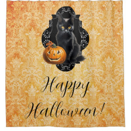 Sweet Halloween Black Cat and Pumpkin Duschvorhang