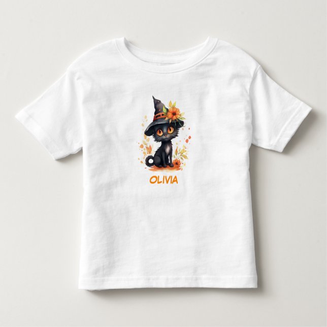 Sweet Halloween Cat Individuelle Name Kleinkind T-shirt (Vorderseite)