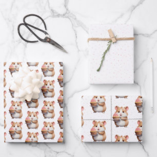 Sweet Hamster, Pink Cupcake Children's Birthday Geschenkpapier Set