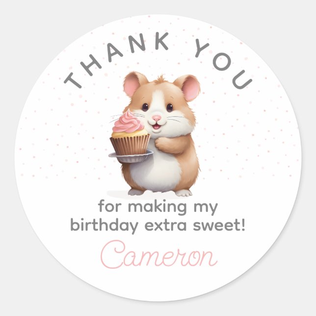 Sweet Hamster, Pink Cupcake Children's Birthday Runder Aufkleber (Vorderseite)