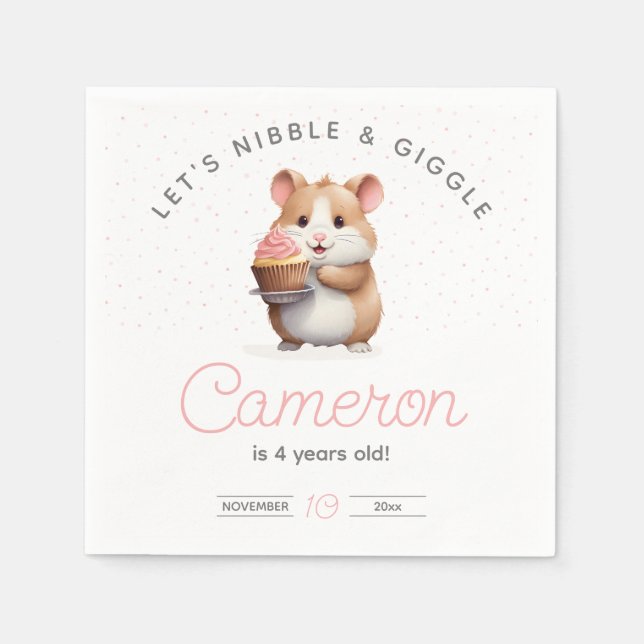 Sweet Hamster, Pink Cupcake Children's Birthday Serviette (Vorderseite)