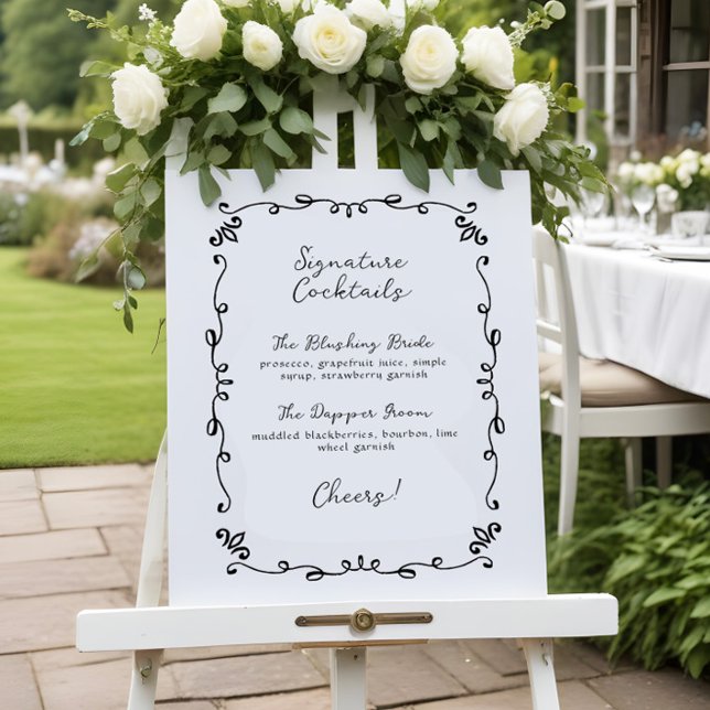 Sweet Handwritten Wedding Signature Cocktail Menu Poster (Von Creator hochgeladen)