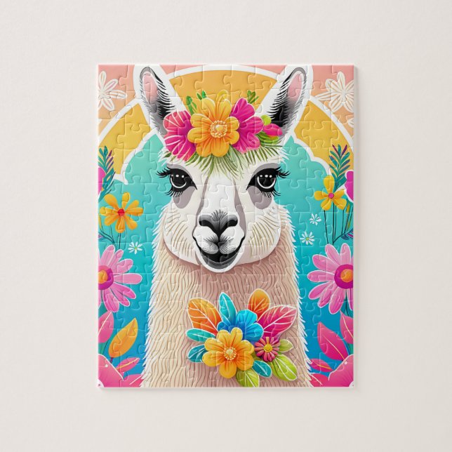 Sweet Happy Floral Llama Jigsaw Puzzle (Vertikal)