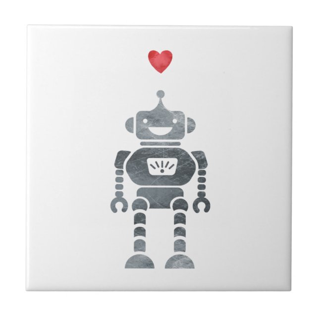 Sweet, Happy Robot mit Little Red Heart Fliese (Vorderseite)