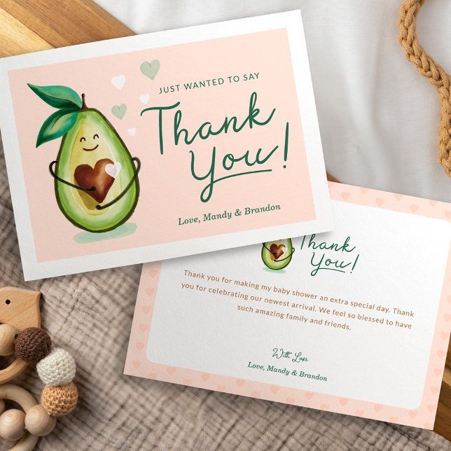 Sweet Heart Avocado Baby Shower Thank You Pink Dankeskarte (Sweet Heart Avocado Baby Shower Thank You Pink)
