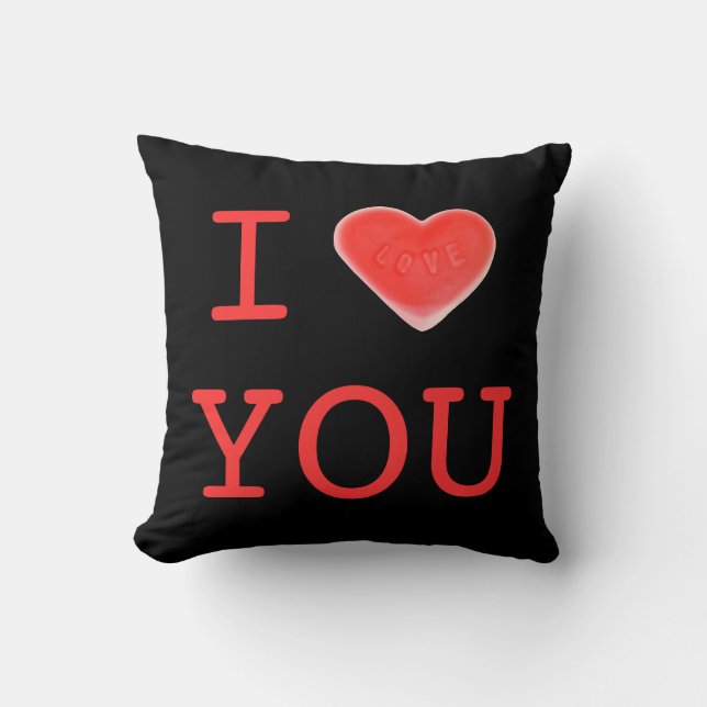 Sweet Heart Black "I heart You" zwei Seiten quadra Kissen (Vorderseite)