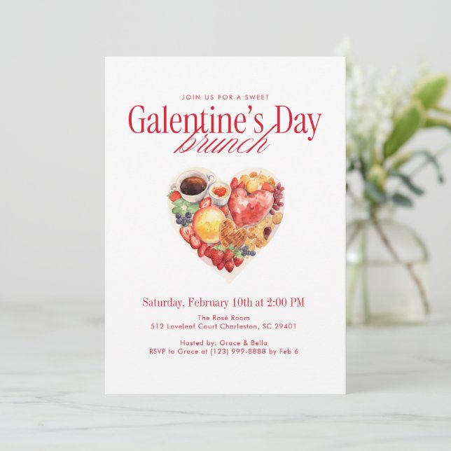 Sweet Heart Brunch Galentine’s Day Brunch Einladung (Stehend Vorderseite)