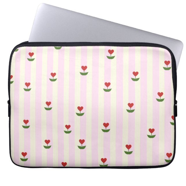 Sweet Heart Flower Pattern – Soft Pink Striped  Laptopschutzhülle (Vorderseite)