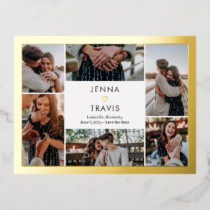 Sweet Heart FOIL Collage Save the Date Postcard Folie Einladungspostkarte