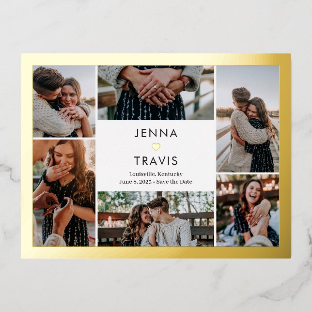 Sweet Heart FOIL Collage Save the Date Postcard Folie Einladungspostkarte (Vorderseite)