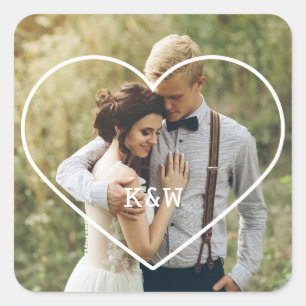 Sweet Heart Frame Mit Monogramm Wedding Foto Quadratischer Aufkleber
