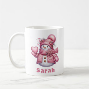 Sweet Heart Holding Pink Snowman Weihnachten Kaffeetasse