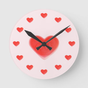 Sweet Heart Pink 'hearts' clock round Runde Wanduhr