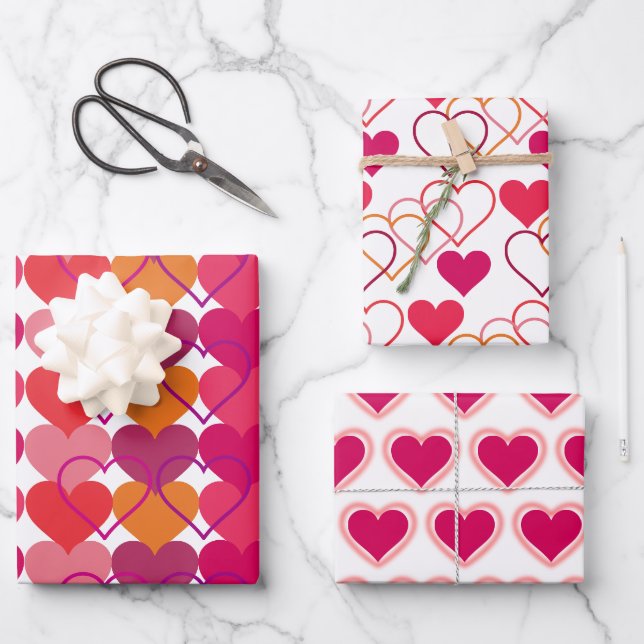 Sweet Heart Wrapping Paper Flat Sheet Set 3 Geschenkpapier Set (Vorderseite)