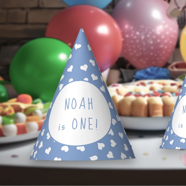 Sweet Hearts any Age Blue Birthday Party Partyhütchen (Party Hats - from my Car and Balloons Valentine Birthday Collection)