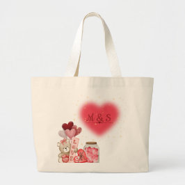 Sweet Hearts & Teddy Bear Valentine Bag Jumbo Stoffbeutel