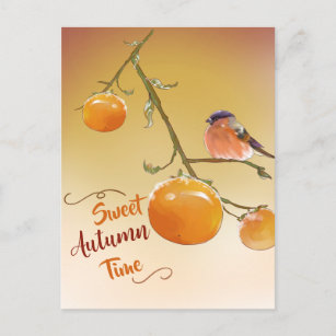 Sweet Herbst Niedlich Orange Persimmon Frucht & Bi Postkarte